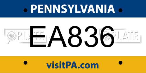 EA836 Pennsylvania License Plate