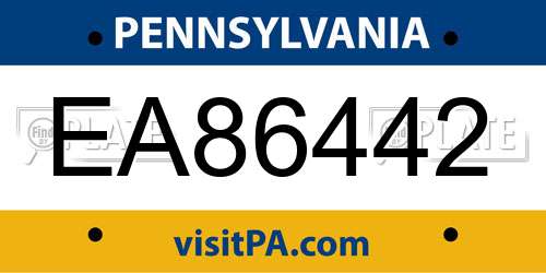 EA86442 Pennsylvania License Plate