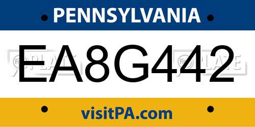 EA8G442 Pennsylvania License Plate
