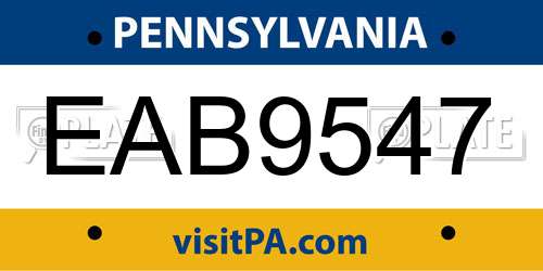 EAB9547 Pennsylvania License Plate