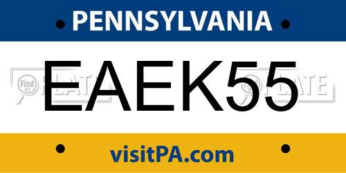 EAEK55 Pennsylvania License Plate