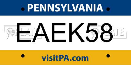 EAEK58 Pennsylvania License Plate