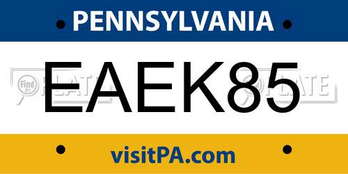 EAEK85 Pennsylvania License Plate