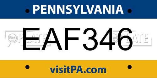 EAF346 Pennsylvania License Plate