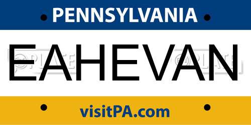 EAHEVAN Pennsylvania License Plate