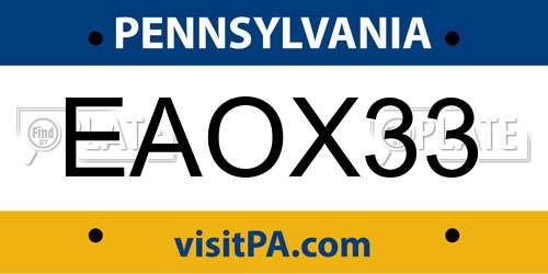 EAOX33 Pennsylvania License Plate