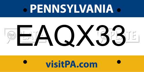 EAQX33 Pennsylvania License Plate