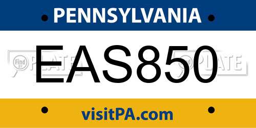 EAS850 Pennsylvania License Plate