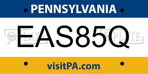 EAS85Q Pennsylvania License Plate