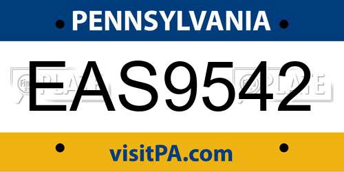 EAS9542 Pennsylvania License Plate