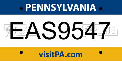 EAS9547 Pennsylvania License Plate