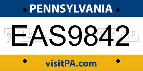 EAS9842 Pennsylvania License Plate