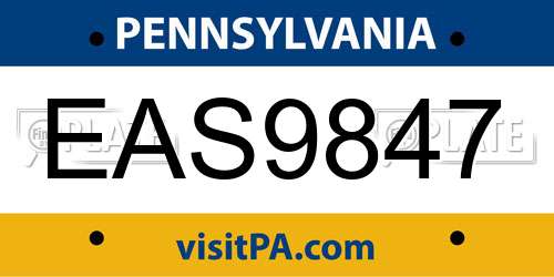 EAS9847 Pennsylvania License Plate