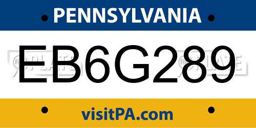 EB6G289 Pennsylvania License Plate