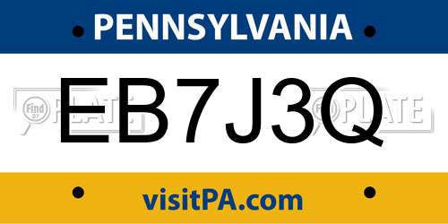 EB7J3Q Pennsylvania License Plate