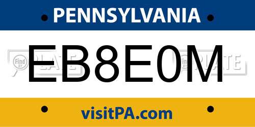 EB8E0M Pennsylvania License Plate
