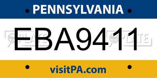 EBA9411 Pennsylvania License Plate