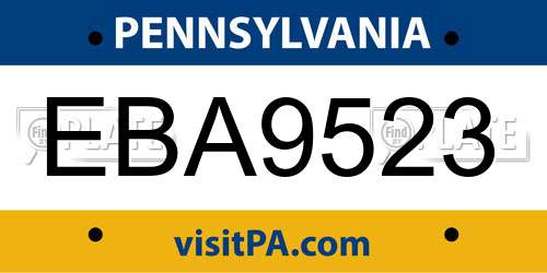 EBA9523 Pennsylvania License Plate