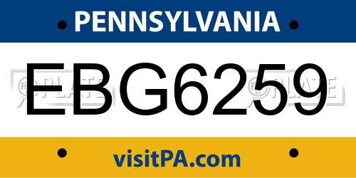 EBG6259 Pennsylvania License Plate