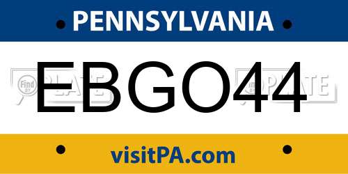 EBGO44 Pennsylvania License Plate