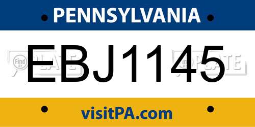 EBJ1145 Pennsylvania License Plate