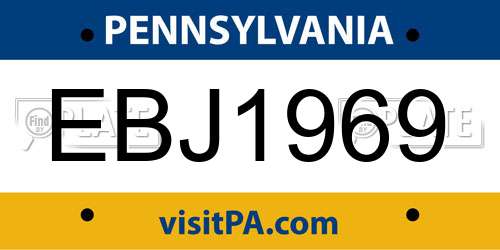 EBJ1969 Pennsylvania License Plate