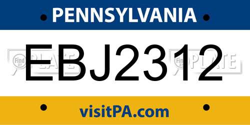 EBJ2312 Pennsylvania License Plate