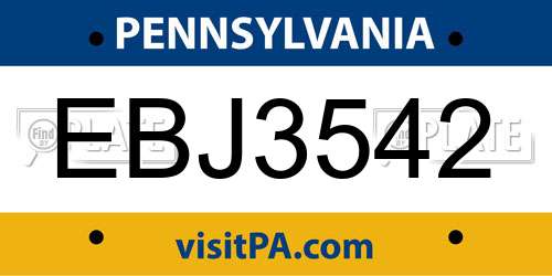 EBJ3542 Pennsylvania License Plate