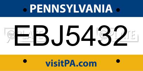 EBJ5432 Pennsylvania License Plate