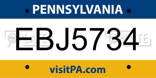EBJ5734 Pennsylvania License Plate