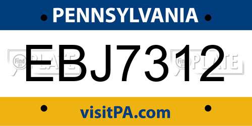 EBJ7312 Pennsylvania License Plate