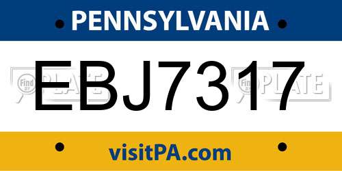 EBJ7317 Pennsylvania License Plate