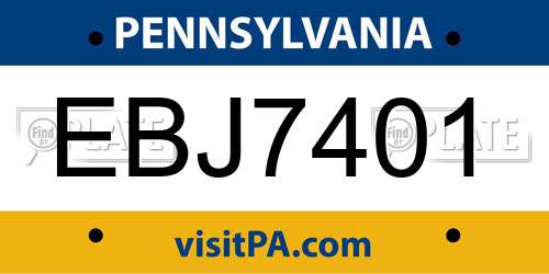 EBJ7401 Pennsylvania License Plate
