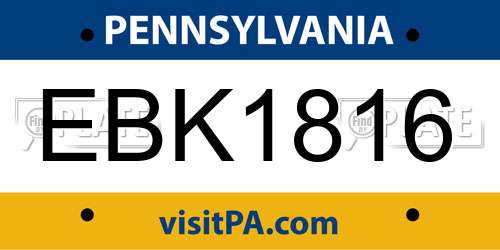 EBK1816 Pennsylvania License Plate