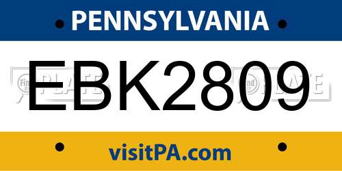 EBK2809 Pennsylvania License Plate