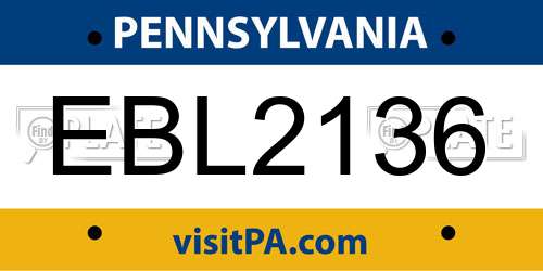 EBL2136 Pennsylvania License Plate