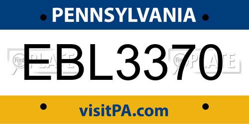 EBL3370 Pennsylvania License Plate