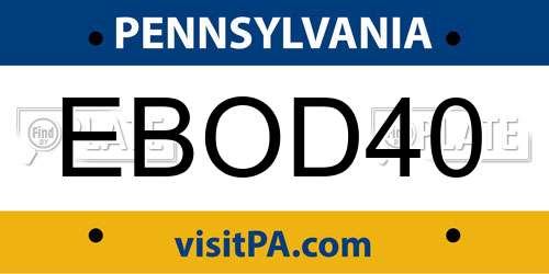 EBOD40 Pennsylvania License Plate