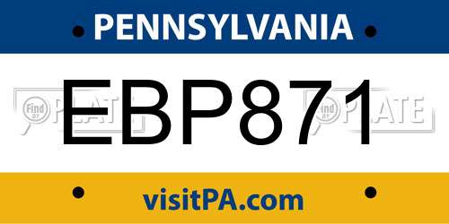 EBP871 Pennsylvania License Plate