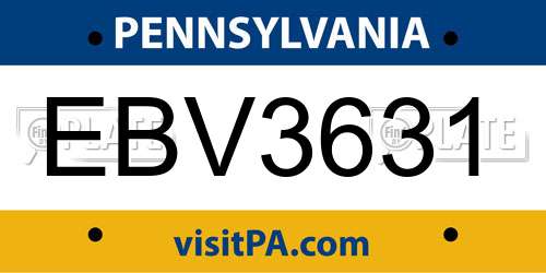 EBV3631 Pennsylvania License Plate
