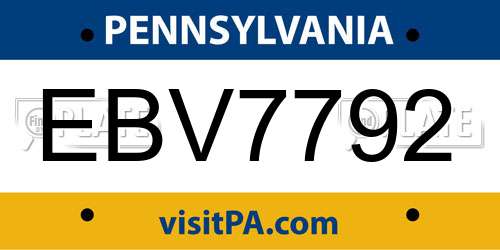 EBV7792 Pennsylvania License Plate