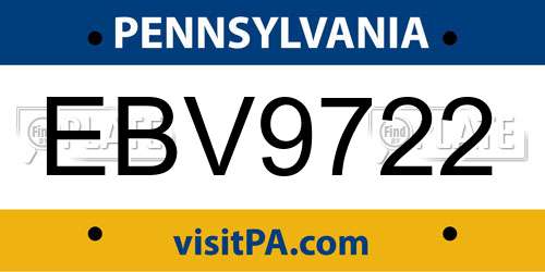 EBV9722 Pennsylvania License Plate