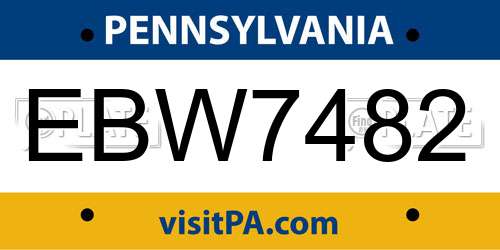 EBW7482 Pennsylvania License Plate