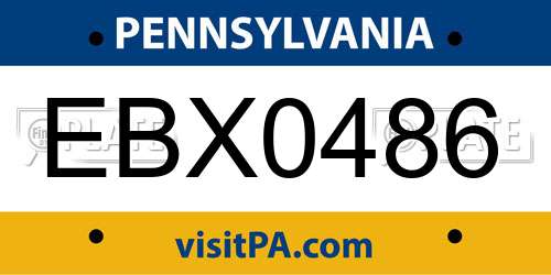 EBX0486 Pennsylvania License Plate
