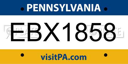 EBX1858 Pennsylvania License Plate