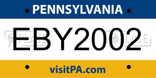 EBY2002 Pennsylvania License Plate