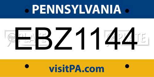 EBZ1144 Pennsylvania License Plate