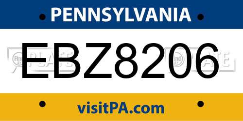 EBZ8206 Pennsylvania License Plate