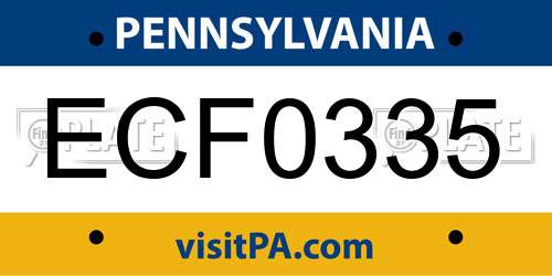ECF0335 Pennsylvania License Plate