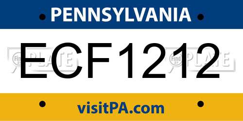 ECF1212 Pennsylvania License Plate